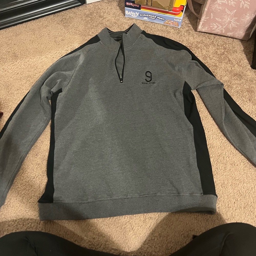 Sean John Gray and Black Zip-Up Sweater